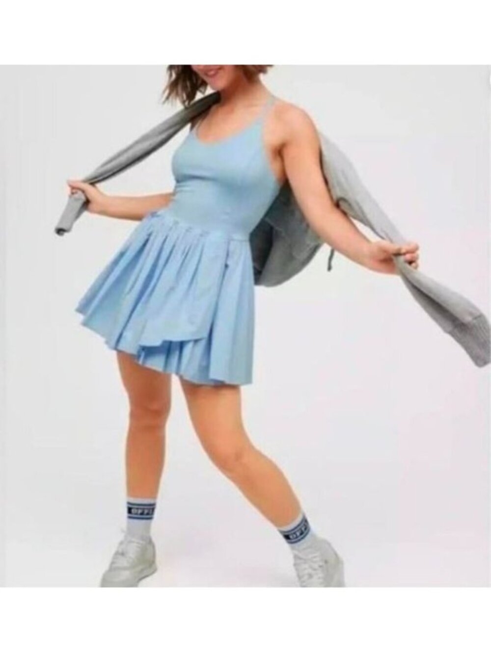 Aerie Offline Tennis Dress Womens Large Powder Blue Mini Pleated Skater Active